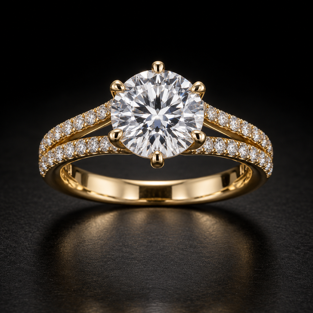 Round Split-Shank Pavé Engagement Ring
