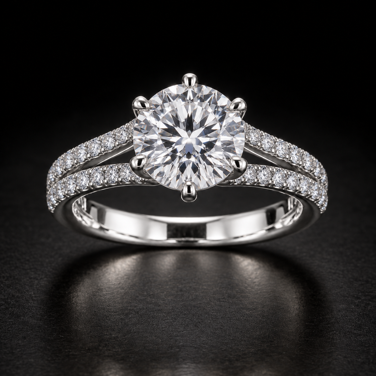 Round Split-Shank Pavé Engagement Ring in platinum