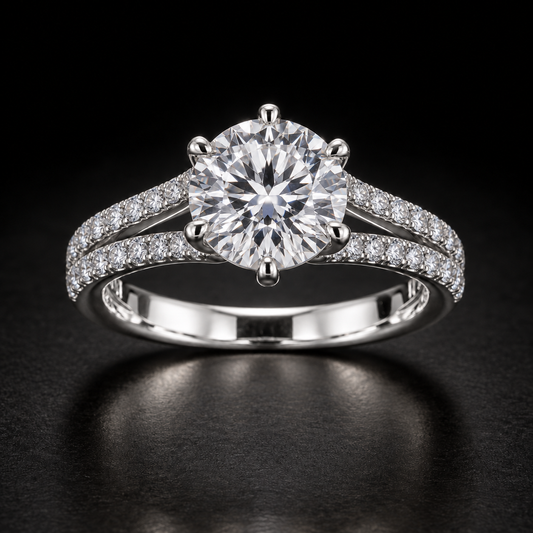 Round Split-Shank Pavé Engagement Ring in platinum