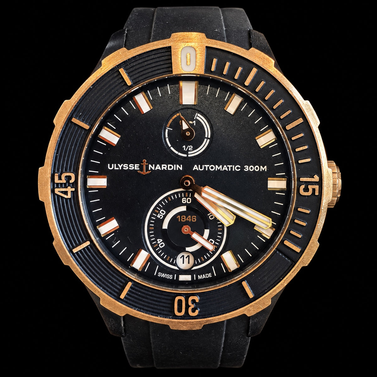 Ulysse Nardin Automatic, Black Dial & Gold-Tone Accents