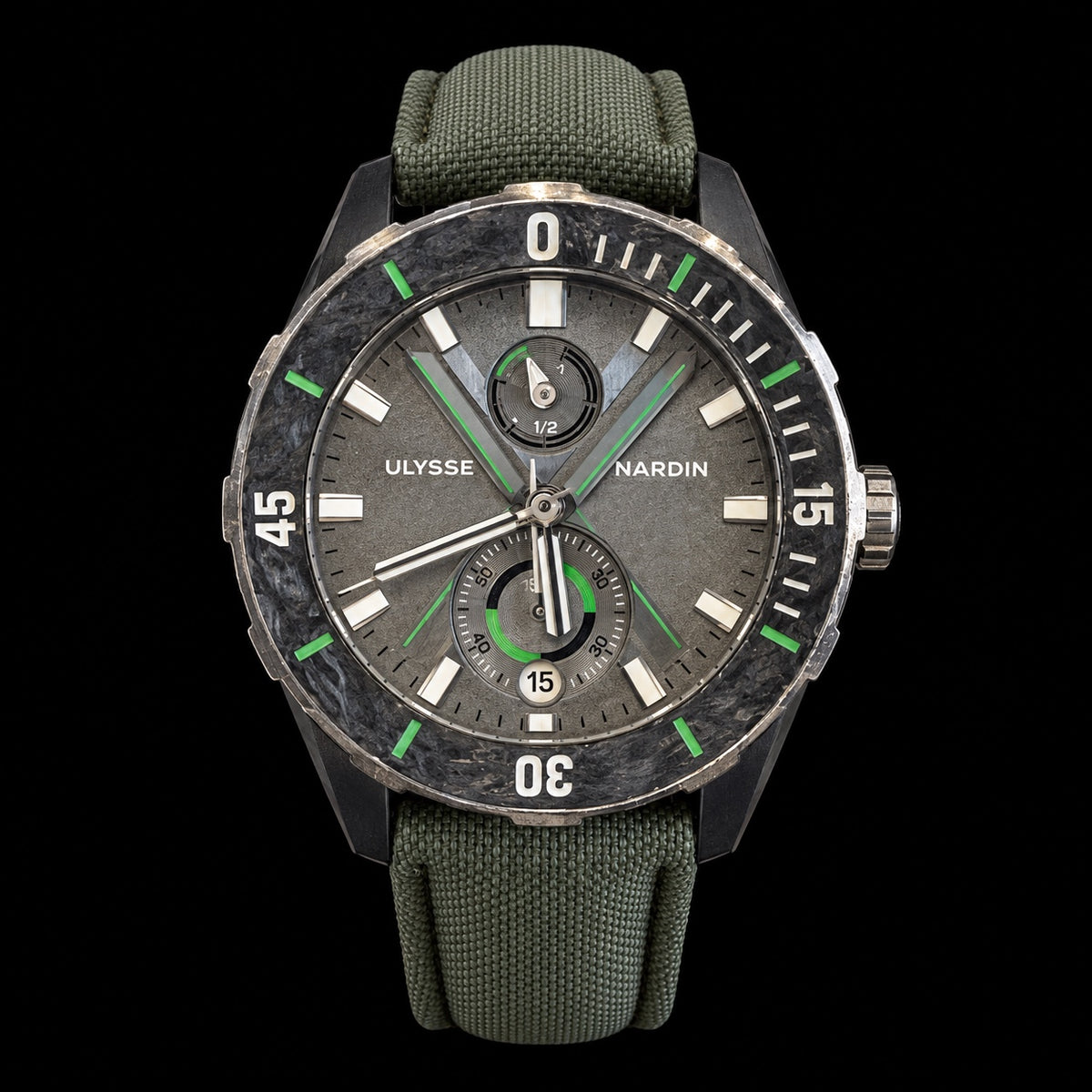Ulysse Nardin, Gray Dial with Green Accents & Olive Strap